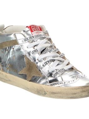 Golden Goose Silver Metallic Low-Top Sneaker with Beige Star